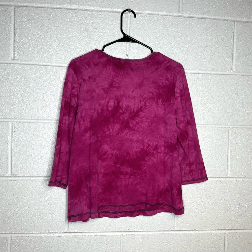 < Y2K Fuchsia Tie Dye 3/4 Sleeve Top With Silver Detail > - Picture 4 of 4